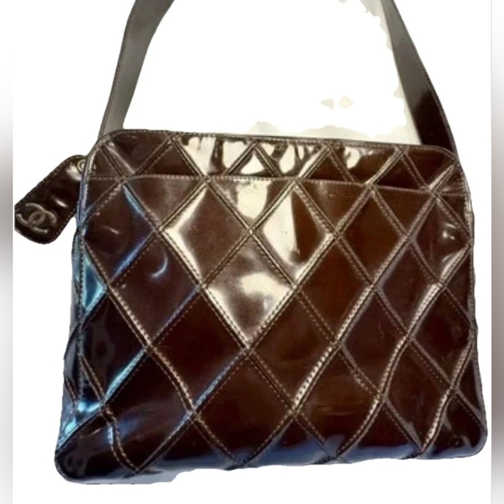 CHANEL Very rare Quilted Lambskin Camera Brown Leather Bag  100% Real